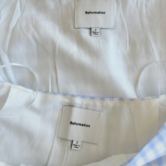 NEW Reformation Janell Two Piece Set Crystal Check Light Blue White | US 2 UK 6 - Picture 11 of 12